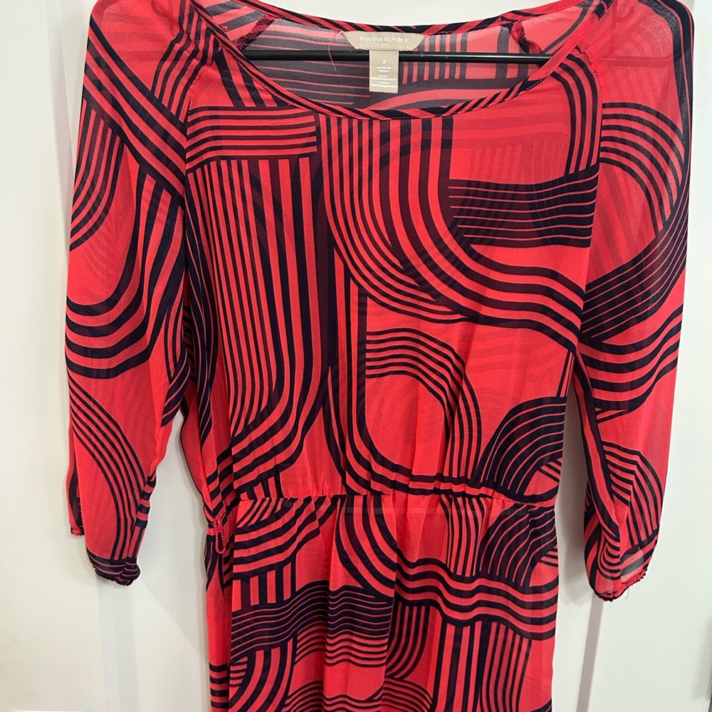 Banana Republic Coral and Navy Blue Geometric Slip Dress